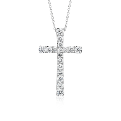 Colgante con forma de cruz de diamantes en blanco de 14 k (1 1/2 qt. total) | Nile