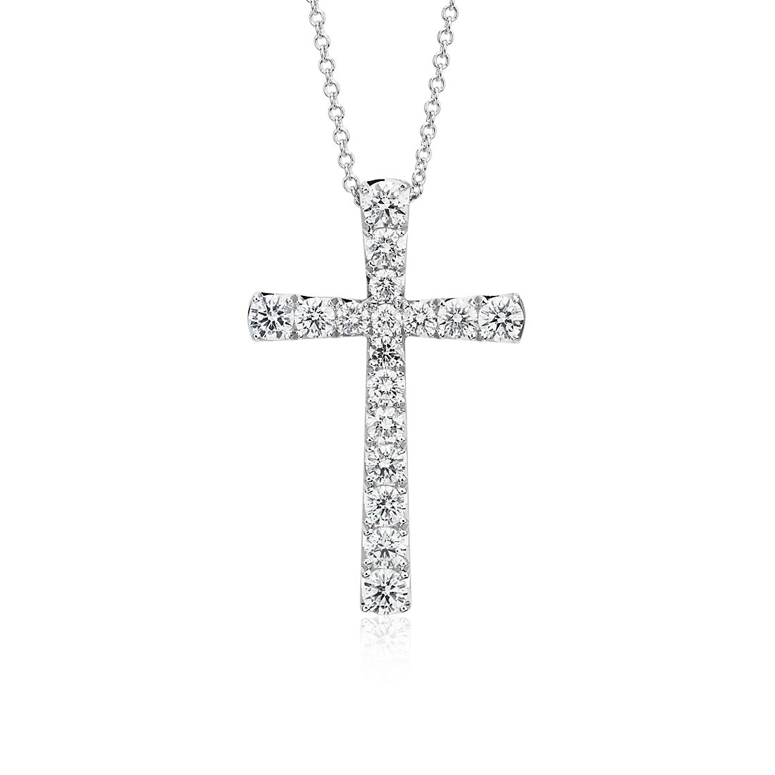 White Gold Finish Real Blue Diamond Ladies Designer Cross Pendant 1/10 CT 1.1"