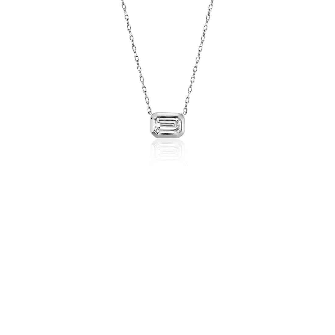 Mini Bezel-Set Emerald-Cut Diamond Pendant in 14k White Gold (1/5 ct. tw.)