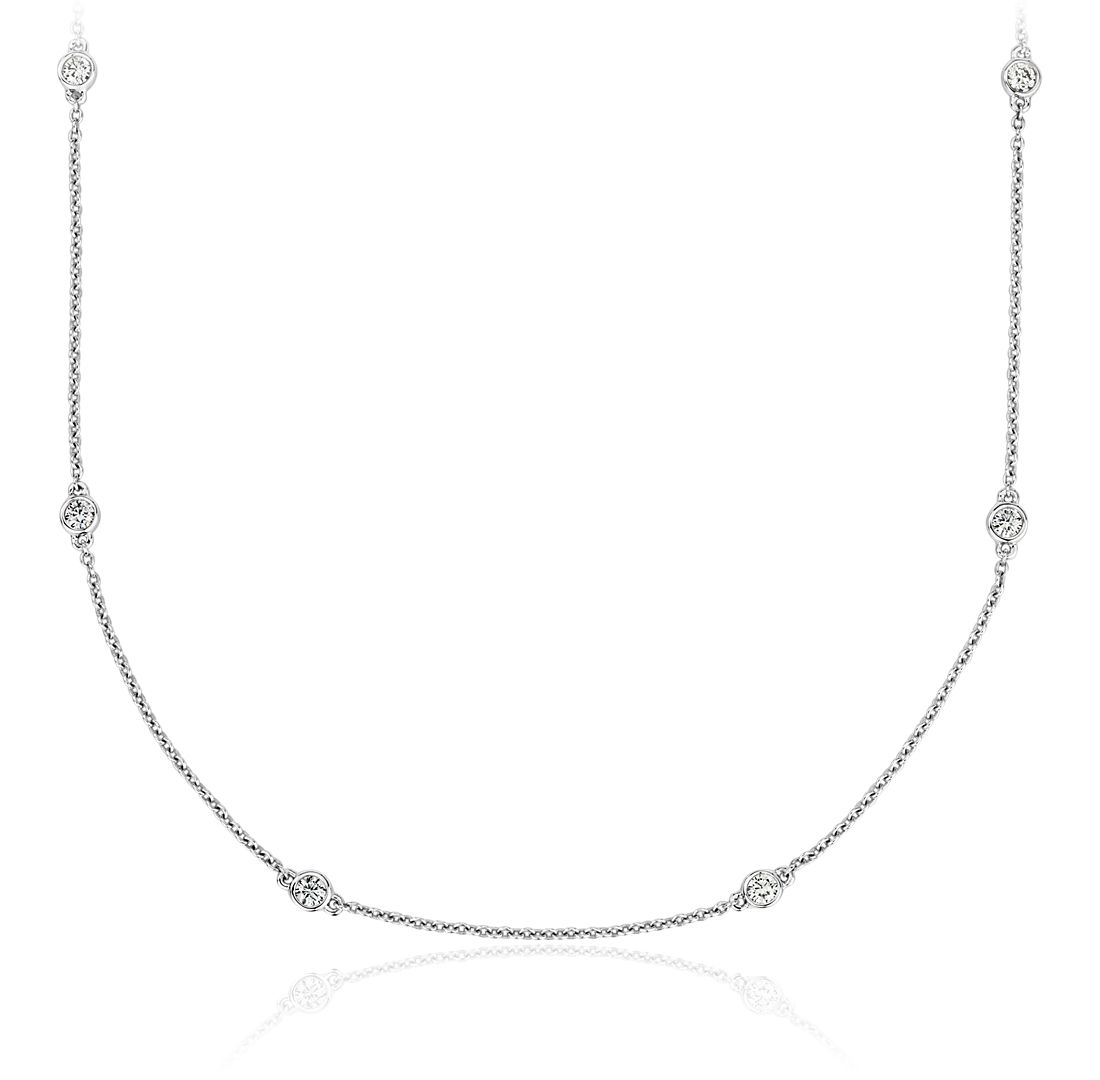 Diamond Station and Heart Necklace in 14k White Gold (0.46 ct. tw.)