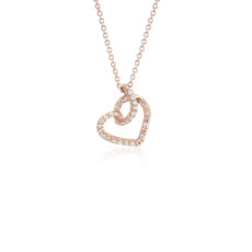 Pendentif diamant cœur serti pavé torsadé en or rose 14 carats(0,17 carat, poids total)