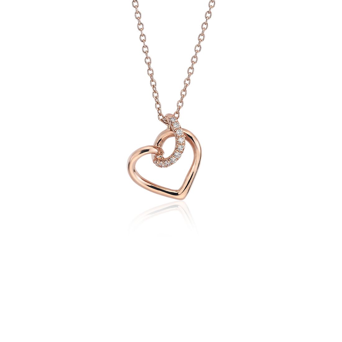 Diamond Twist Pavé Heart Pendant in 14k Rose Gold