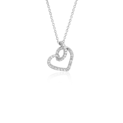 Diamond Twist Pavé Heart Pendant in 14k White Gold (0.17 ct. tw ...