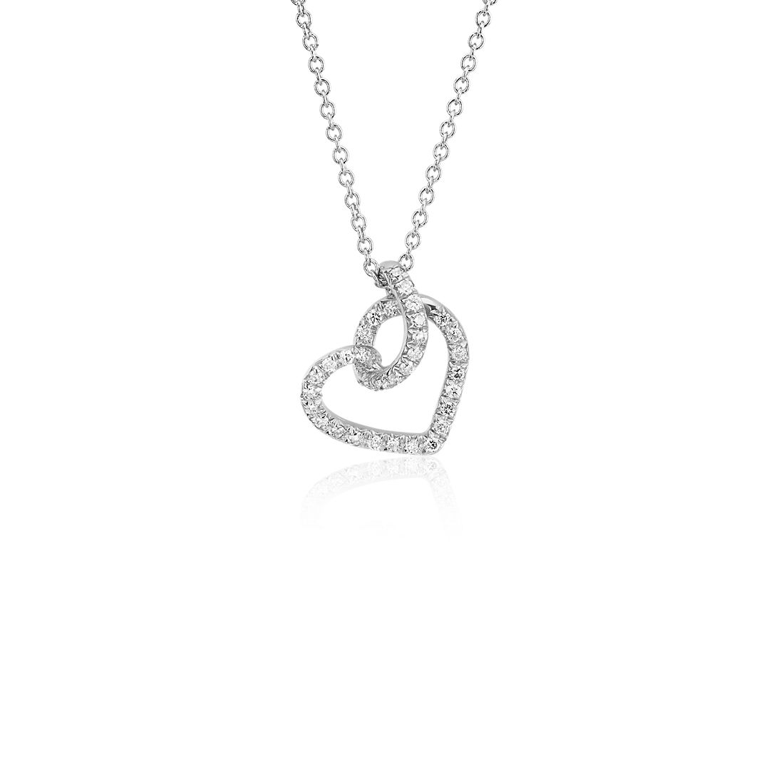 Elegant Gift Box Diamonds Heart Necklace Sterling Silver Pendant 