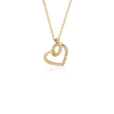 Diamond Twist Pavé Heart Pendant in 14k Yellow Gold (0.17 ct. tw.)
