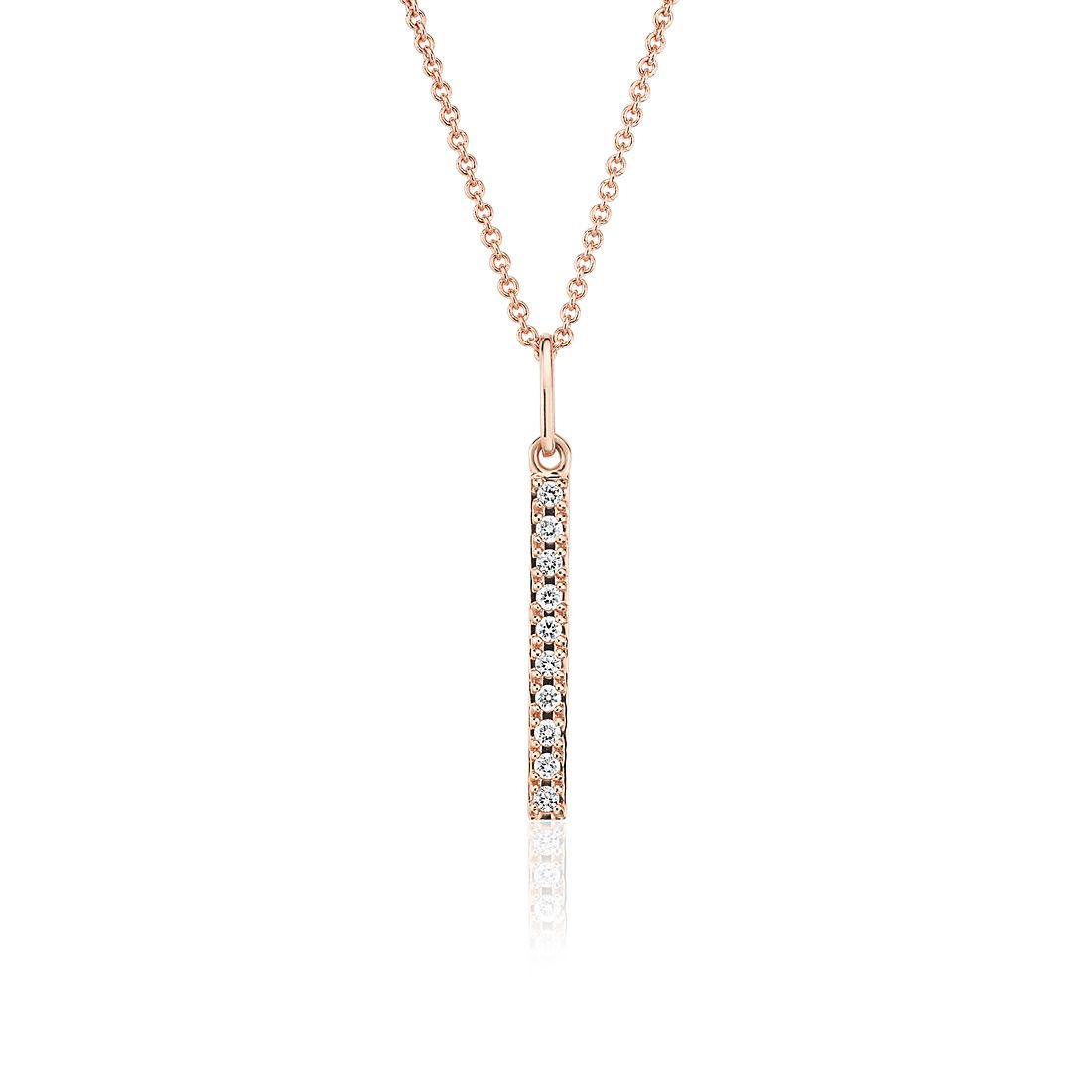 Mini Diamond Vertical Bar Necklace in 14k Rose Gold