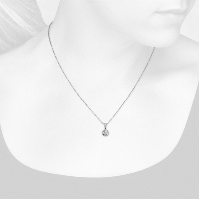 Closeup view of necklace on woman's neck
