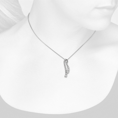 Closeup view of necklace on woman's neck
