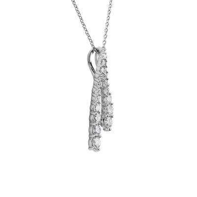 Double Diamond Graduating Wavy Drop Pendant in 14k White Gold (1 1/4 ct. tw.)