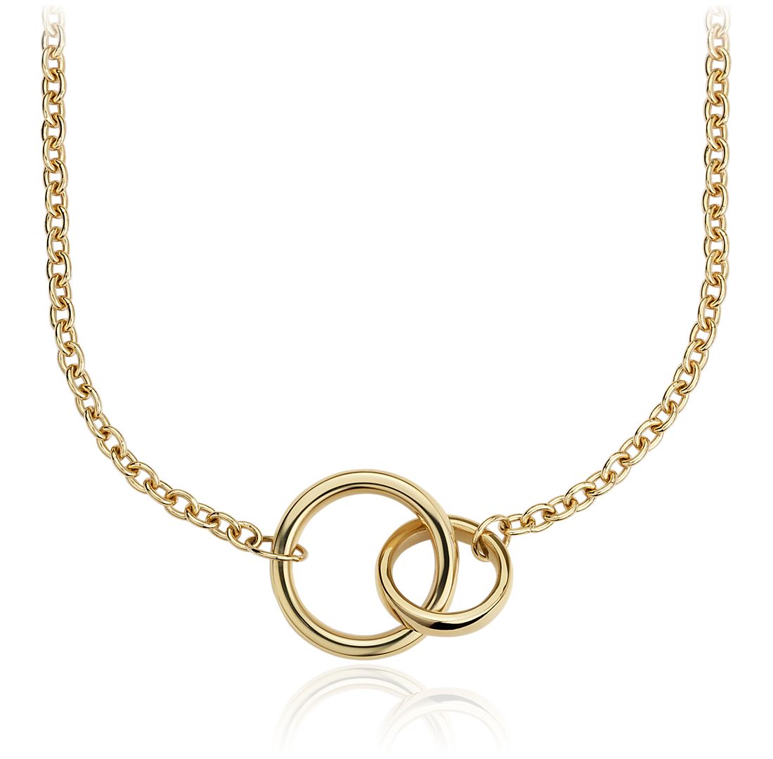 18" Forever Together Double Ring Necklace in 14k Italian Yellow Gold (3.2 mm)