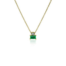 Emerald and Diamond Solitaire Pendant in 14k Yellow Gold