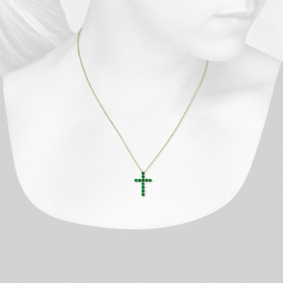 Closeup view of necklace on woman's neck