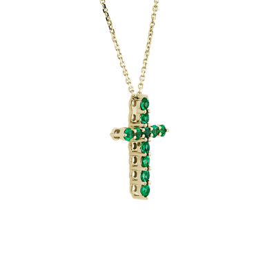 Emerald Cross Pendant in 14k Yellow Gold