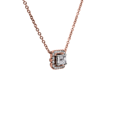 Emerald-Cut Diamond Halo Necklace in 14k Rose Gold (0.43 ct. tw.)