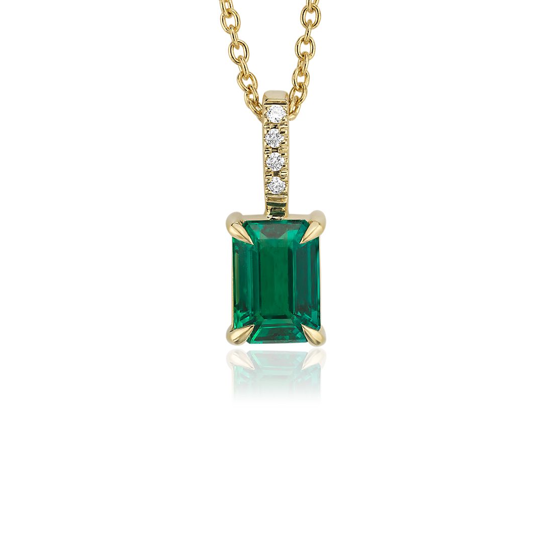 Emerald-Cut Emerald and Diamond Pendant in 18k Yellow Gold (7x5mm)