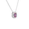 Emerald Cut Pink Sapphire and Diamond Halo Pendant in 14k White Gold (6x4mm)
