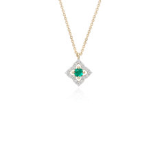 Petite Emerald Floral Pendant Necklace in 14k Yellow Gold (2.8mm)