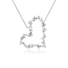 Fancy Shape Diamond Heart Necklace in 14k White Gold (1.58 ct. tw.)