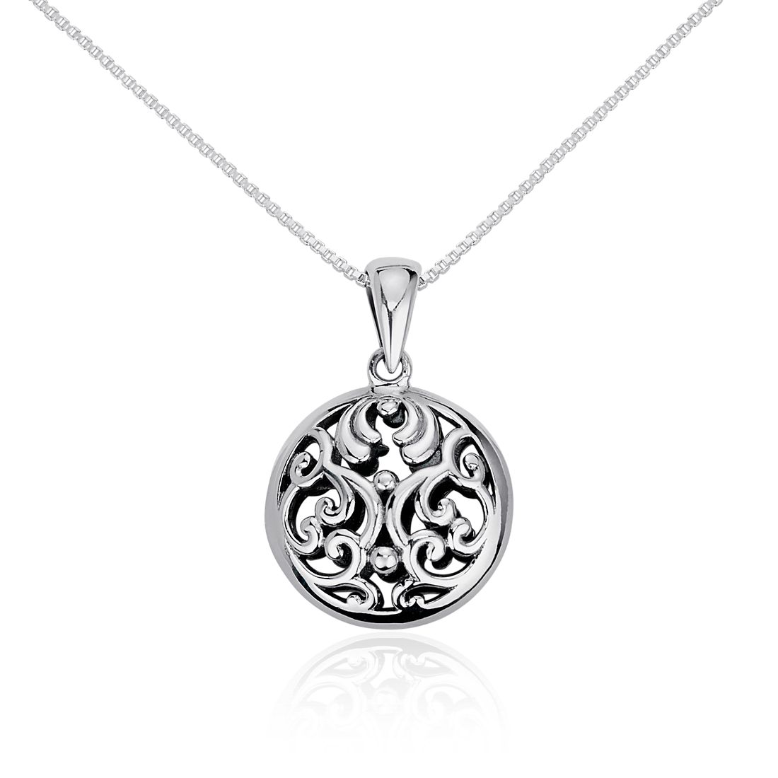 Classic Filigree Circle Pendant Simulated Pearl .925 Sterling Silver Charm