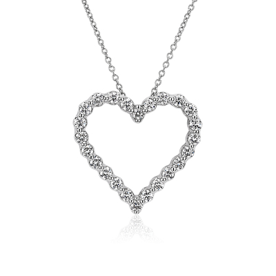 Floating Diamond Heart Pendant in 14k White Gold (1 ct. tw.) Blue Nile