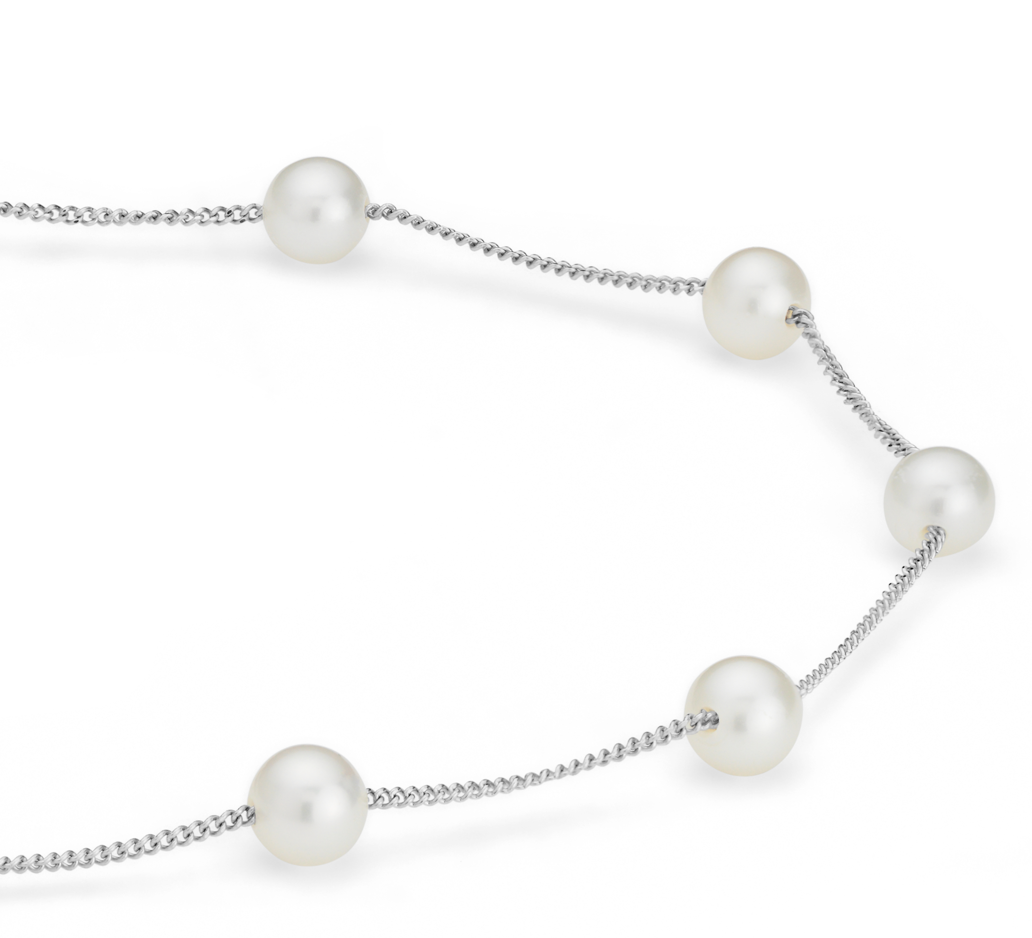 Freshwater Cultured Pearl Tin Cup Stationed Necklace in 14k White Gold (5.5mm)