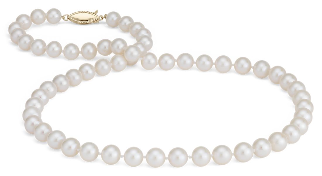 Freshwater Cultured Pearl Strand Necklace in 14k Yellow Gold (7.5-8.0mm)