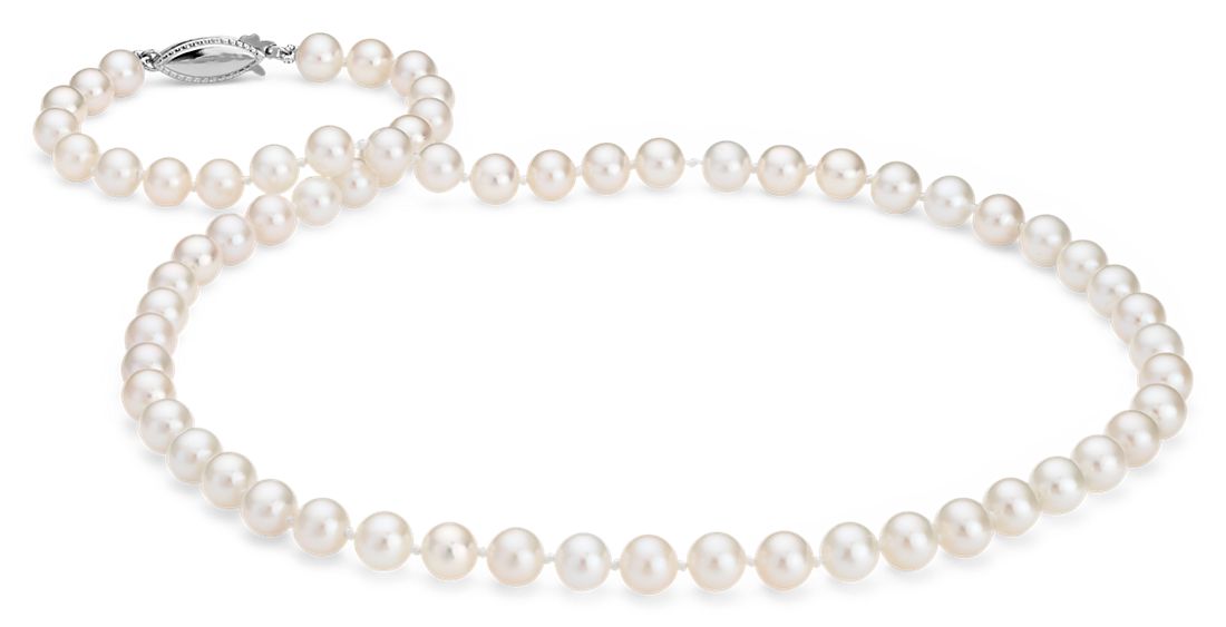 Collar de perlas cultivadas de agua dulce con oro blanco de 14 k (6-6,5 mm)