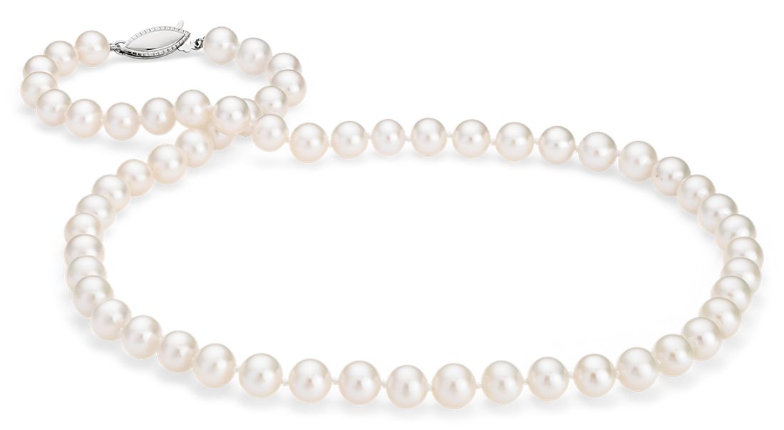Freshwater Cultured Pearl Strand Necklace with 14k White Gold (7.0-7.5mm)
