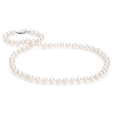 Collar de tres vueltas de perlas cultivadas de agua dulce con oro blanco de 14 k (7,0-7,5 mm)