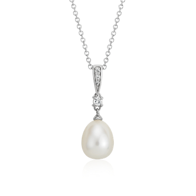 Freshwater Cultured Pearl and White Topaz Pendant in Sterling Silver (7 ...