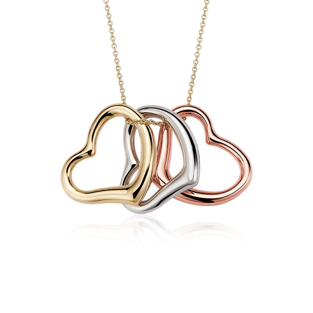 or Rose Gold or Two Tone Interlocking Hearts Pendant Necklace White 14k Yellow 