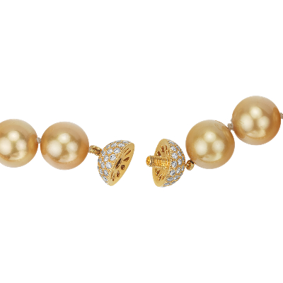 Golden South Sea Cultured Pearl Necklace with Diamond Clasp in 18k Yellow Gold (12-14mm)