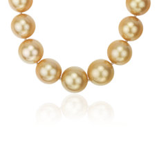 Collar de perlas cultivadas doradas de los mares del Sur con broche de diamante en oro amarillo de 18 k (12-14 mm)
