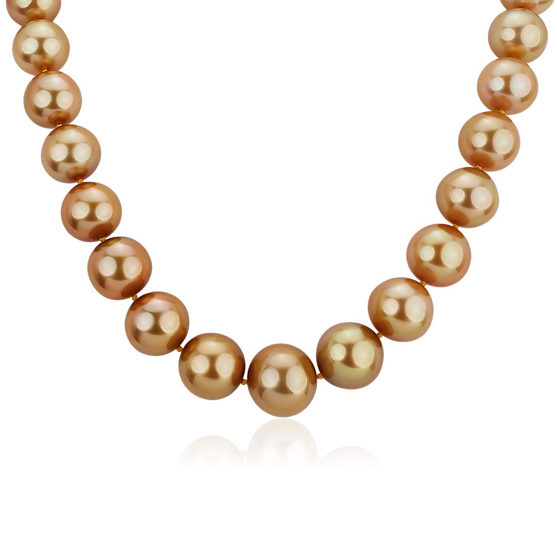 Collar de perlas del mar del Sur de color dorado en oro amarillo de 18 k (12,5 - 15,5 mm)