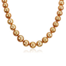 Collar de perlas del mar del Sur de color dorado en oro amarillo de 18 k (9,6 - 12,5 mm)
