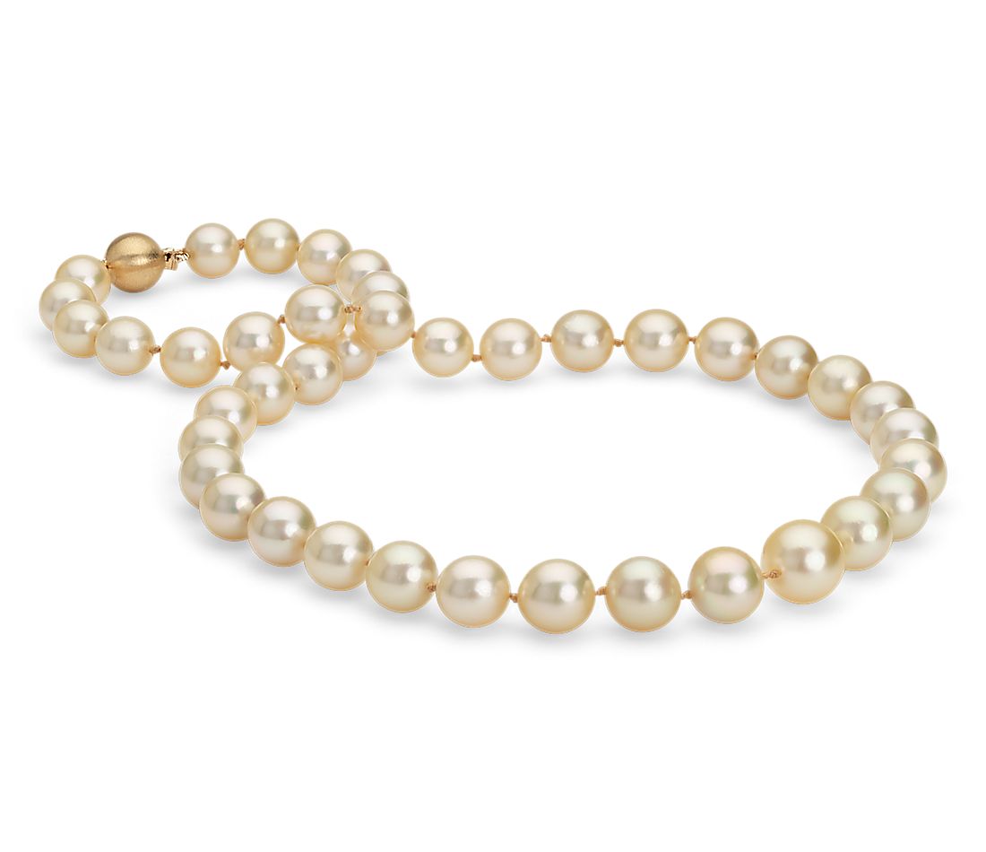 Collar de perlas doradas cultivadas de los mares del Sur en oro amarillo de 18 k (9-11 mm)
