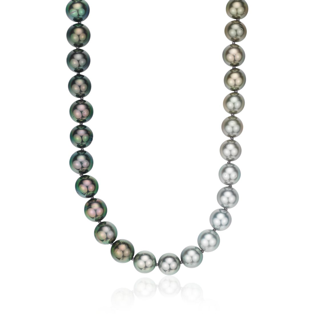 Collar de perlas cultivadas de Tahití en gradiente en oro blanco de 18 k 100 cm de largo - (9-10 mm)