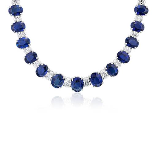 Graduated Oval-Cut Sapphire and Diamond Eternity Necklace in 18k White ...