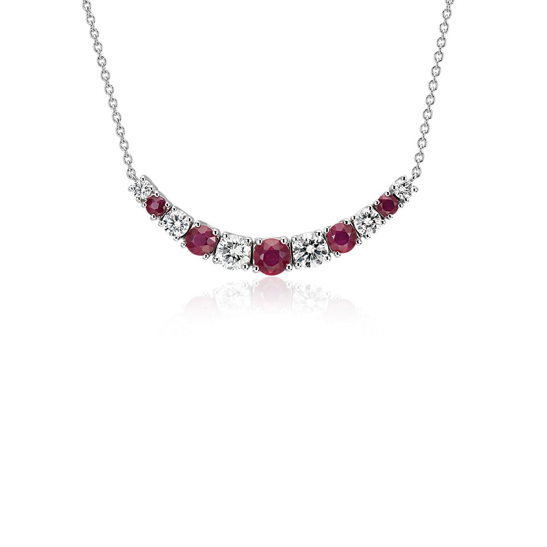 Graduated Ruby and Diamond Smile Necklace in 14k White Gold