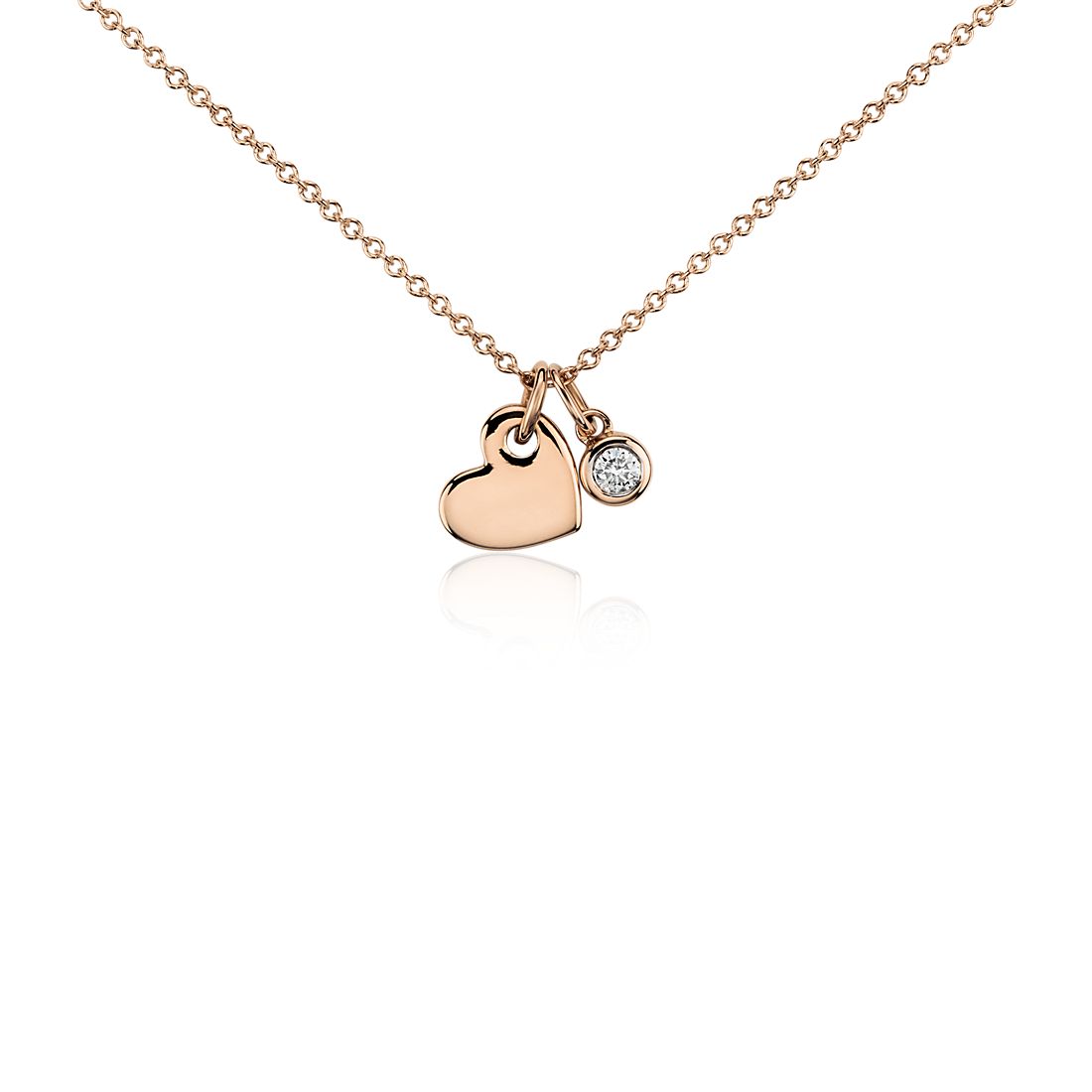 Mini Heart and Diamond Charm Pendant in 14k Rose Gold