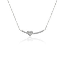 Heart Knot Curved Bar Necklace in 14k White Gold (0.14 ct. tw.)