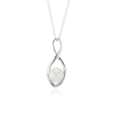 Freshwater Cultured Pearl Twisted Teardrop Pendant in Sterling Silver ...