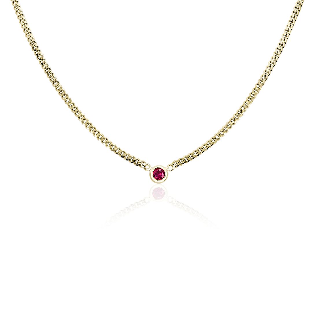 Ruby Curb Link Necklace in 14k  Italian Yellow Gold