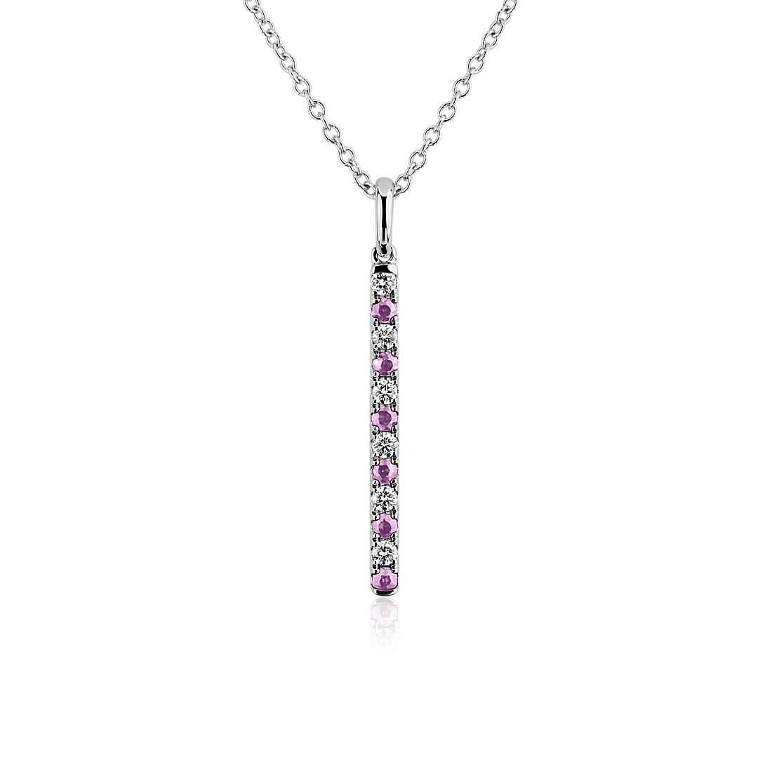 Alternating Pink Sapphire and Diamond Vertical Bar Pendant in 14k White Gold (1.6mm)
