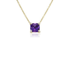 NEW Cushion Cut Amethyst and Diamond Accent Pendant in 14k Yellow Gold (7mm)