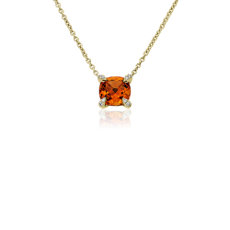 NEW Cushion Cut Citrine and Diamond Accent Pendant in 14k Yellow Gold (7mm)