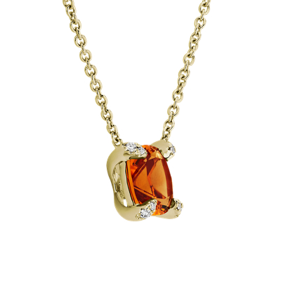 Cushion Cut Citrine and Diamond Accent Pendant in 14k Yellow Gold (7mm)