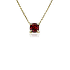 NEW Cushion Cut Garnet and Diamond Accent Pendant in 14k Yellow Gold (7mm)