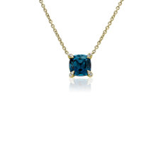 Cushion Cut London Blue Topaz and Diamond Accent Pendant in 14k Yellow Gold (7mm)