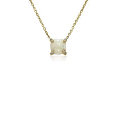 NOUVEAU Pendentif détails diamants et opale taille coussin en or jaune 14 carats (7 mm)